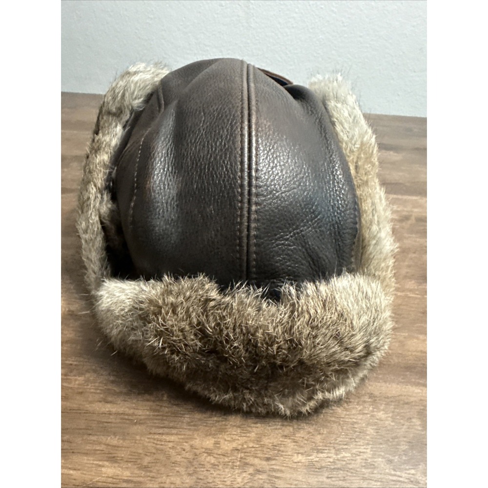 Duluth Trading Co. Leather Trapper Hat Rabbit Fur Aviator Winter Ski Hat XXL